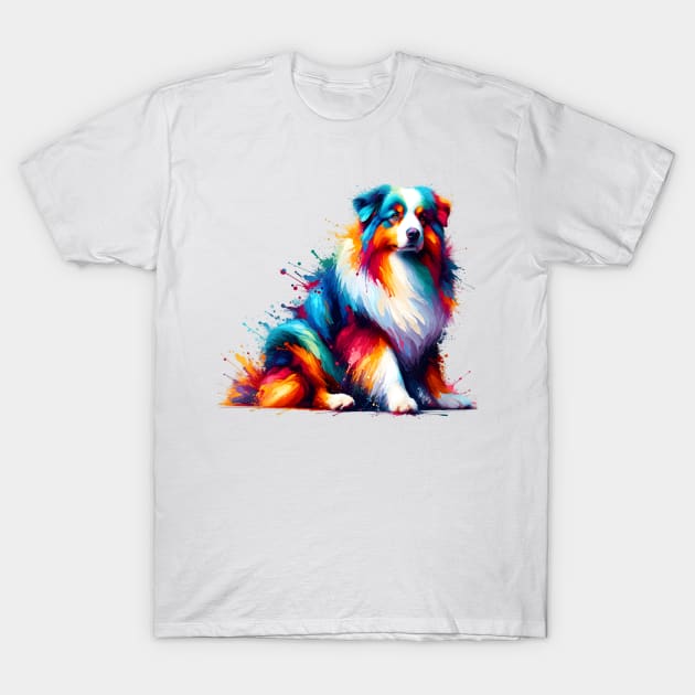 Vibrant Australian Shepherd in Artistic Splash Style T-Shirt by ArtRUs